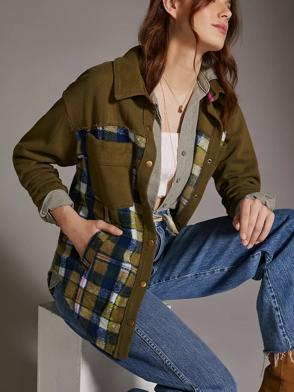 Anthropologie Pilcro Plaid Contrast Shirt Jacket Size M